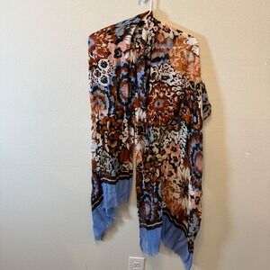 Vera Bradley Floral Print‎ Scarf Lightweight Boho Blue Orange Pink Women